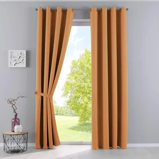 Gardinenbox Vorhänge Blickdicht »Newyork« Orange HxB 245x140 cm 2er-Pack Thermo-Gardinen Verdunkelungsvorhang Blackout Ösen schalldämmend ÖKOTEX UV-Schutz Raffhalter, 201920600-2
