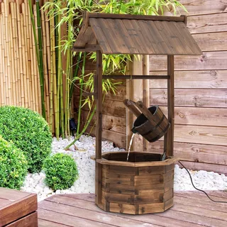 Outsunny Springbrunnen Aus Holz Outdoor Gartenbrunnen Mit Plätscherndem Wasser Dekorationsbecken Ornamenten Pumpe Wasserspiel Terrassenbrunnen Für Garten Terrasse Rasen 68 X 57 X 118 Cm Braun