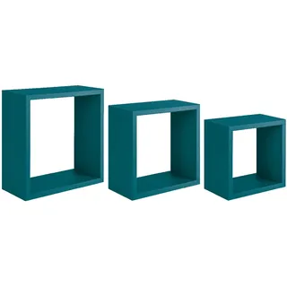 Homemania Incubo Wandregal – Wohnzimmer, Schlafzimmer, Büro, MDF, Blau, 35 x 35 x 15,5/30 x 30 x 15,5/25 x 25 x 15,5 cm