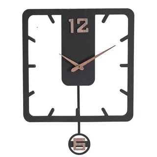 K&L Wall Art Pendelwanduhr MDF Wanduhr Holz Pendeluhr Schwarz Wohnzimmeruhr (Wohnzimmer Wanduhren ohne Tick-Geräusche, leise Holzuhr) 52 cm x 40 cm x 4 cm