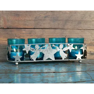 Kerzenhalter Set 4x Windlicht blau Advent Adventskranz Weihnachten silber Metall