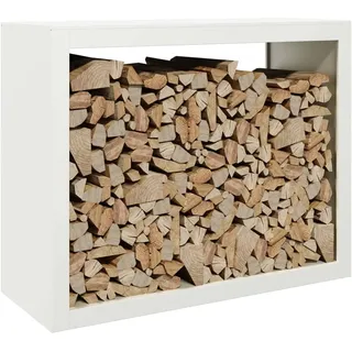 Gecheer Brennholzregal außen Kaminholzregal Metall Feuerholzregal Kaminholzunterstand Kaminholzständer Kaminholzkorb Holzlager Holzstapelhilfe für Garten Terrasse, Weiß 100x40x80 cm Stahl
