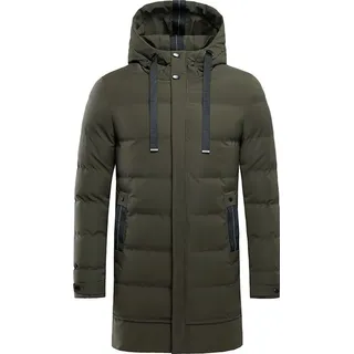 Wintermantel Herren - Steppjacke Herren Lang Daunenjacke mit Taschen Knielang Kapuzenjacke Winterjacke Slim Fit Dicke Outdoorjacke Winter Warm Mantel - Grün - 4XL