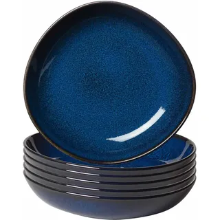 Villeroy & Boch like. by Lave Bleu Schalen 6er Set, 21 cm, Flache Schale für Pasta & Suppe, Skandinavisches Design, Steingut, Blau