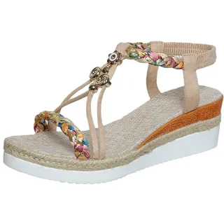 topuersaiv Sandalen Damen Sommer Elegant Flache Strass Böhmischer T-Riemen Frauen Sandalen Weichen Sohlen Sommerschuhe Glitzer Flip Flops Gummiband Slingback Sandalen Mädchen Strandschuhe - 43 EU Weit