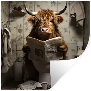MuchoWow Wandsticker Scotch highlander - Toilette - Zeitung - Badezimmer (1 St), Wandaufkleber, Selbstklebend, Wohnzimmer, 80x80 cm 80 cm x 80 cm x 0.1 cm