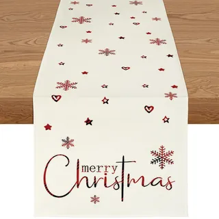 YCOLL Weihnachtsdeko Tisch Tischläufer Weihnachten Tischläufer Beige Winter Wasserabweisend Modern Weihnachtstischläufer für Drinnen und Draußen Party Küche Esstisch Dekoration