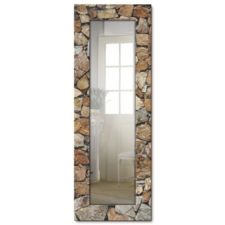 Artland Ganzkörperspiegel bedruckter Holzrahmen zum Aufhängen Wandspiegel Braune Steinwand Größe: 50,4x140,4 cm