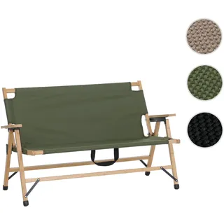 Bambus Campingbank HWC-Q40, Outdoorbank Picknickbank Gartenbank, klappbar Tragegriff Stoff/Textil 117cm ~ grün