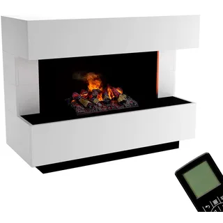 GLOW FIRE Wasserdampf Kamin Kant (Standkamin) - Elektrokamin mit realistischen LED 3D-Flammen, Knistereffekt & Fernbedienung, 120x93x50 cm - Opti-Myst 500 Elektro Kamin mit Holz-Deko, Weiß