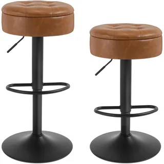 WOLTU Barhocker 2er Set, Sitzhocker mit Stauraum, Hocker höhenverstellbar 360° drehbar, Drehhocker für Kücheninsel Esszimmer Bar Küche Tresen, Kunstleder Metall, Braun