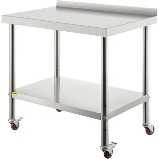 Vevor Arbeitstisch Edelstahl mit Höhenverstellbarer Ablage 91,4 x 61 x 89 cm
