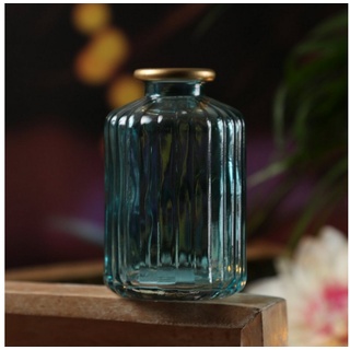 MARELIDA Dekovase Mini Glas Vase mit Rillen für Blumen Glasflasche mit Goldrand blau (1 St) blau