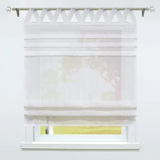 SCHOAL Raffrollo mit Schlaufen Gardinen Küche Raffgardinen Landhaus Schlaufenrollo Vorhänge Leinen Halbtransparent 1 Stück BxH 140x140cm Weiß