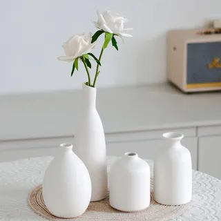 Joynisy Weiße Keramikvase, 4er-Set, Klassische, Matte Vasen, Heimdekorationen für Einweihungsfeiern, Geschenke für Blumenvasenliebhaber (weiß)