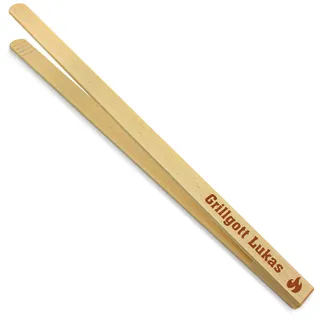printplanet® - Holz Grillzange mit Grillgott Lukas - graviert - Gravierte Holzgrillzange mit Namen - 40 cm Länge