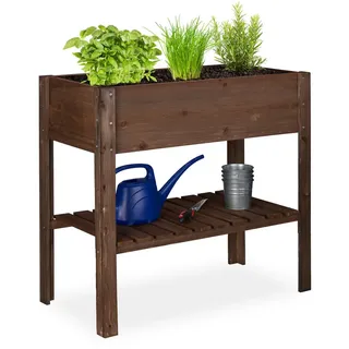 Relaxdays Hochbeet Holz mit Ablagefach 88 x 43,5 x 80 cm dunkelbraun