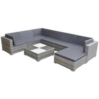 vidaXL 8-tlg. Garten-Lounge-Set mit Auflagen Poly Rattan Grau
