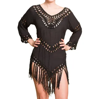 PANASIAM Ibiza Strandtunika Damen – luftiges Strandkleid Sommer aus 100% Baumwolle – Boho Tunika/Strandponcho, Pareo & Kimono Cover Up für Strand, Urlaub & Festival - M