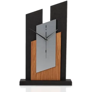 Kreative Feder Standuhr Designer-Standuhr „Tricolor Squares“ aus Holz, Tischuhr in modernem Metallic-Look; Funk- o. Quarzuhrwerk; kein Ticken