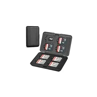 Qkenvo Aufbewahrungsbox aus Aluminium, stoßfest, für Speicherkarten, 8 Steckplätze, für SD- / SDHC- / MMC- / Micro-SD-TF-Karten (schwarz)