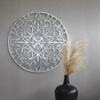 Luxus Metal Art Wanddeko Mandala Silber Rund 80cm | 80 x 80