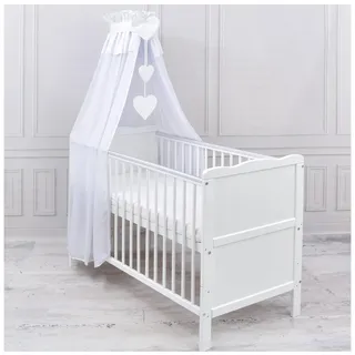 Generisch Baby Delux Babybett Himmel Betthimmel Chiffon Baldachin für Babybett Kinderbett Wiege Stubenwagen Himmelstange Applikationen Herz Deko (Weiß, ohne Himmelstange)