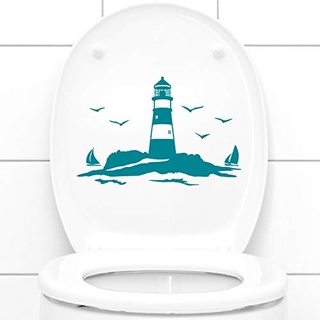 Grandora WC Aufkleber Leuchtturm mit Segelschiffen I cremeweiß (BxH) 25 x 16 cm I Wandtattoo Toilette Wandaufkleber Badezimmer Aufkleber Klo Sticker W5330