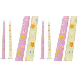 2 x konische Kerzen mit Blumenmuster, Gelb und Rosa, ideales Muttertagsgeschenk, Ditsy Flowers, geruchlos, 8 Stunden Brenndauer, umweltfreundliche Verpackung, Ostertischdekoration, Talking Tables