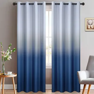 Yakamok Thermoisolierte Ösen-Fenstervorhänge, Farbverlauf, Ombré-Vorhänge, Raumverdunkelung für Schlafzimmer (blau, 132 x 244 cm, 2 Stück)