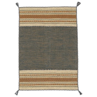 carpetfine Flachgewebeteppich Kelim Azizi Grün 80x150 cm | Moderner Teppich für Wohn- und Schlafzimmer