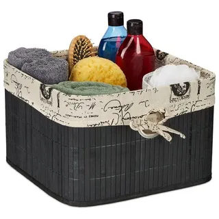 Relaxdays Aufbewahrungskorb Regalkorb Bambus 31 x 31 x 20 cm schwarz/Creme