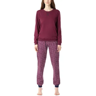 Merry Style Damen Lang Zweiteiliger Schlafanzug aus Baumwolle Pyjama Set Winter MS10-168 (Wein Sterne, XXL) - XXL