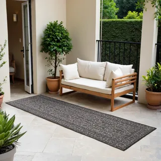 HANSE HOME Northrugs Kona In- & Outdoor Teppich Läufer Klassisch - Klassischer Flachgewebe Wendeteppich, ÖKO-TEX Wetterfest & UV-beständig für Balkon, Terrasse, Garten – Schwarz Weiß, 80x250cm