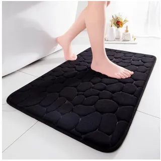 LuxusKollektion Schaum-Badematte Badematte Memory-Schaum Kopfsteinpflaster 50x80 Schwarz, Höhe 10 mm, rutschhemmend beschichtet, Memory Schaum, Textil, rechteckig schwarz