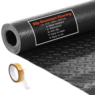 Vevor Garagenbodenmatte, 2280x6100 mm Antirutschmatte, Meterware, 2,2 mm dicke PVC-Noppenmatte, Bodenschutzmatte mit doppelseitigem Klebeband, für Lager, Fitnessstudios, Anhänger, Schwarz