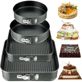4er-Set Springform, 16/20cm Kuchenform Rund und 22/26 Kuchenform Eckig,