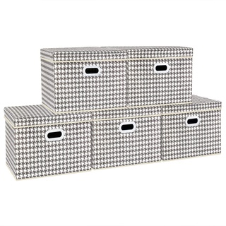 TYEERS Aufbewahrungsbox mit Deckel Groß, Muster, Stoff, Faltbare, Kisten Aufbewahrung mit Deckel, 44x30x29 cm, 5-Stück, Grau
