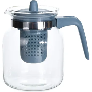 Glas-Teekanne Teebereiter Kaffeekanne 1,5 Liter aus Glas mit Deckel und Teefilter-Einsatz aus Kunststoff BPA-frei, Glaskanne für schwarzen Tee, grünen Tee, Früchtetee - Farbe Blaugrau