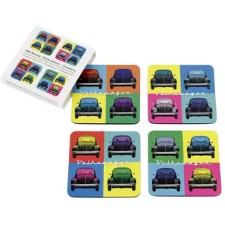 BRISA VW Collection - Käfer Getränke Untersetzer Dekoration 4er Set | Volkswagen Abstellteller Bierdeckel für Gläser Tassen, Wiederverwendbar Saugfähig, Kork mit MDF Beschichtung, Multicolor/Bunt
