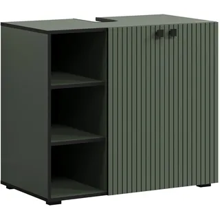 trendteam Waschbeckenunterschrank Grün Rillenoptik 3 Offene Fächer 1 Einlegeboden 90 x 79 cm