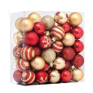 4 cm 50 Stück Weihnachtskugel-Ornamente-Set, dekorativer Baum-Anhänger für Urlaub, Hochzeit, Party, Weihnachtsdekoration, Gold und Rot