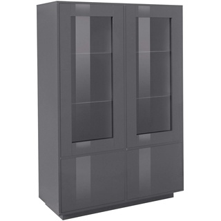 Dmora Vitrine Bettino, Sideboard mit 4 Türen mit Glasregalen, Mehrzweck-Wohnmöbel, 100% Made in Italy, cm 100x41h146, Anthrazit glänzend