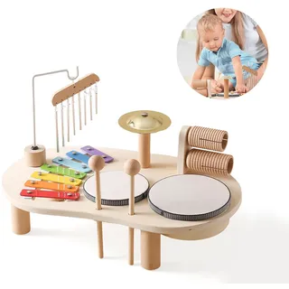 Kinder Trommel Set,musikinstrumente für Kinder ab 1 Jahr, Montessori Lernspielzeug Schlagzeug Mit Xylophon, Schlagzeug