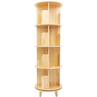 Levkitch Drehendes Bücherregal mit 4 Ebenen,143x45cm | 360 Grad drehbar Standregal Lagerregal für Kinder und Erwachsene Multifunktionales Bücherregal Massivholz