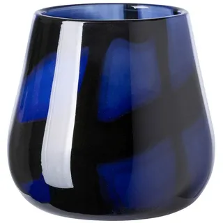 Fink Dekovase MARLY Glasvase - blau-schwarz - Glas - H. 17cm x B. 18,5cm - Windlicht (1x Glasvase, 1 St., Blumenbehälter - Blumengefäß), Glas Blumenvase Laterne Tischvase Kerzenhalter - Vielseitig & Elegant blau