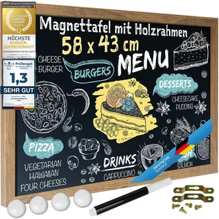 Magnetische Kreidetafel Schreibtafel Magnet-Tafel zum Aufhängen Schiefertafel mit Holz-Rahmen; Wandtafel inkl. Kreidestift & Magnete (XXL - 43 x 58 cm)