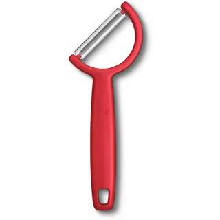 Victorinox Sparschäler "Rho", Schäler für Gemüse, Obst, Gerader Schliff, Einschneidig, Extra Scharf, Swiss Made, rot