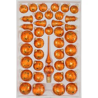 39 TLG. Glas-Weihnachtskugeln Set in Ice Orange Gold Goldener Stern - Christbaumkugeln Set - Weihnachtsschmuck-Christbaumschmuck