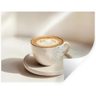 MuchoWow Wandsticker Cappuccino - Schaumstoff - Schale - Beige (1 St), Wandtattoo, Selbstklebend, Wohnzimmer, 40x30 cm 40 cm x 30 cm x 0.1 cm